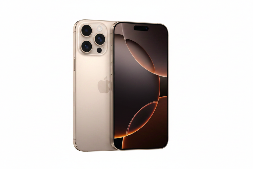 Apple iPhone 16 Pro Max Desert Titanium – 3/4 Angled View