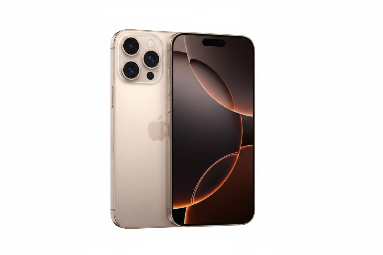 Apple iPhone 16 Pro Max Desert Titanium – 3/4 Angled View