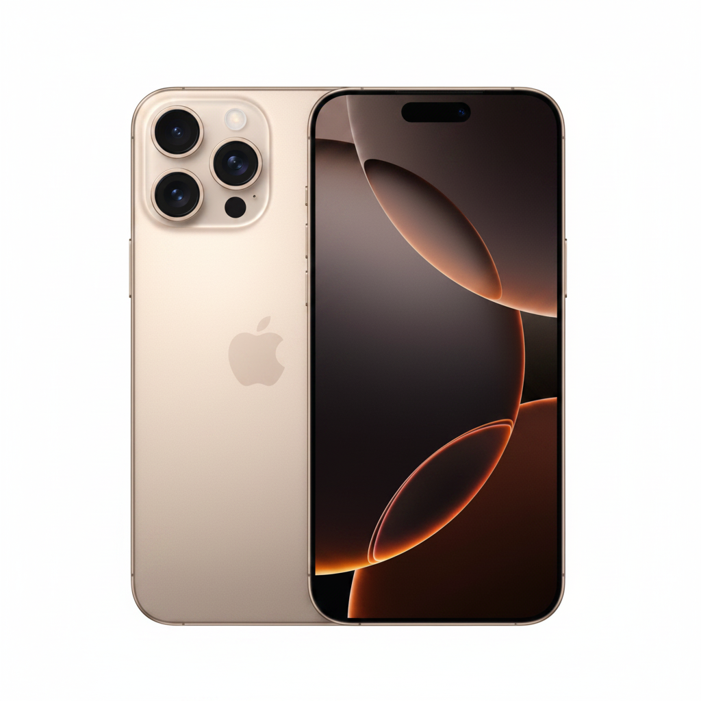 Apple iPhone 16 Pro Max Desert Titanium – Front and Back Duo