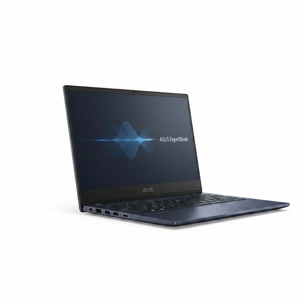 ASUS ExpertBook B5 B5302FE laptop rear three-quarter angle view on white background
