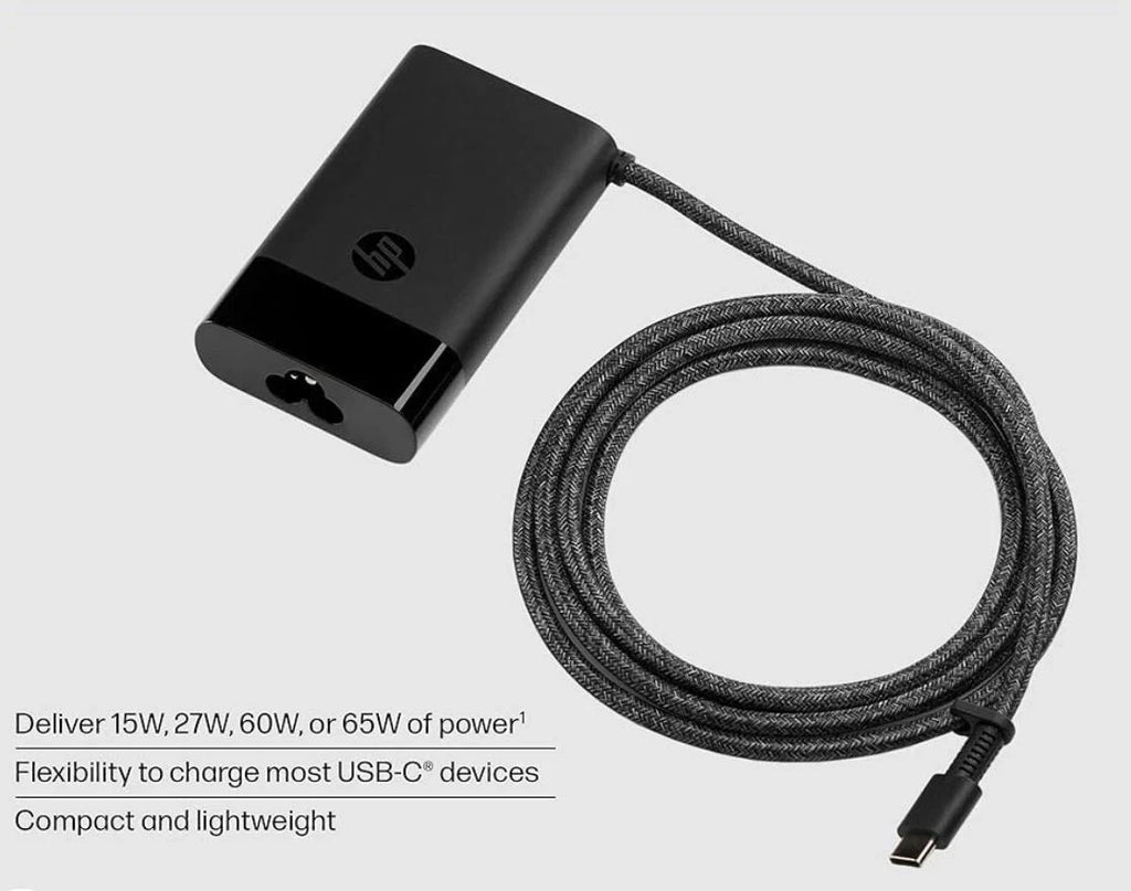 Genuine HP 65W USB-C Laptop Charger | Type-C Power Adapter with Power Lead